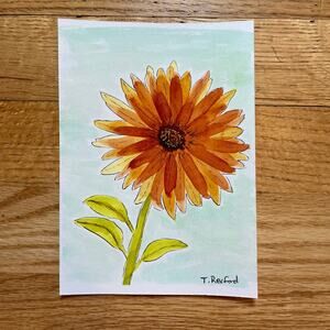 Hand painted watercolor original painting sunflower
